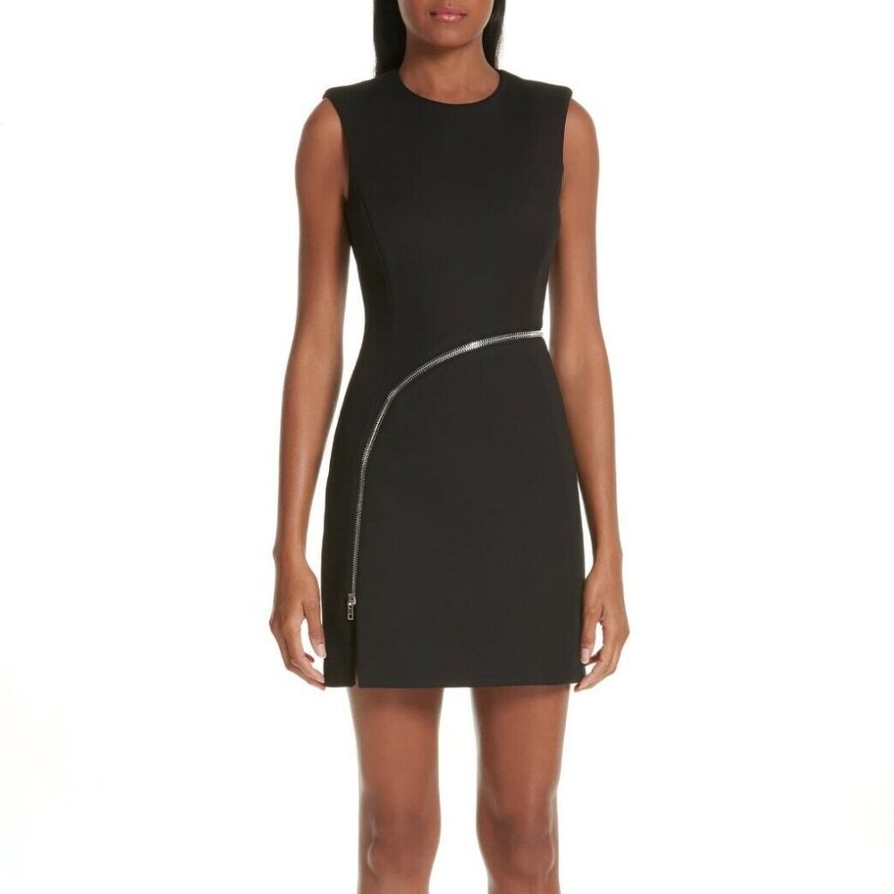 ALEXANDER WANG Black Curved Zipper Detail Sleeveless Dress